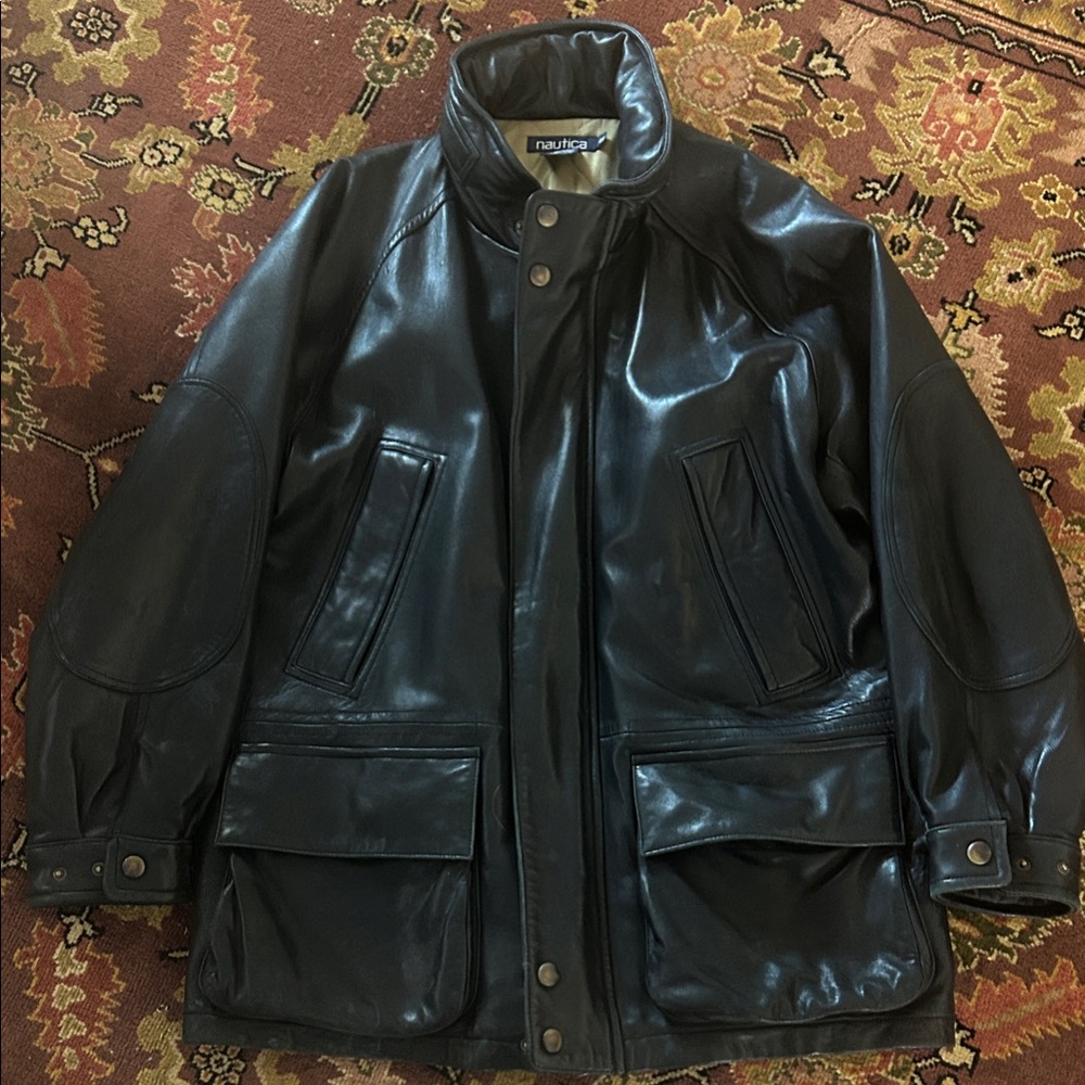 Nautica Men's Dark Leather Field Jacket